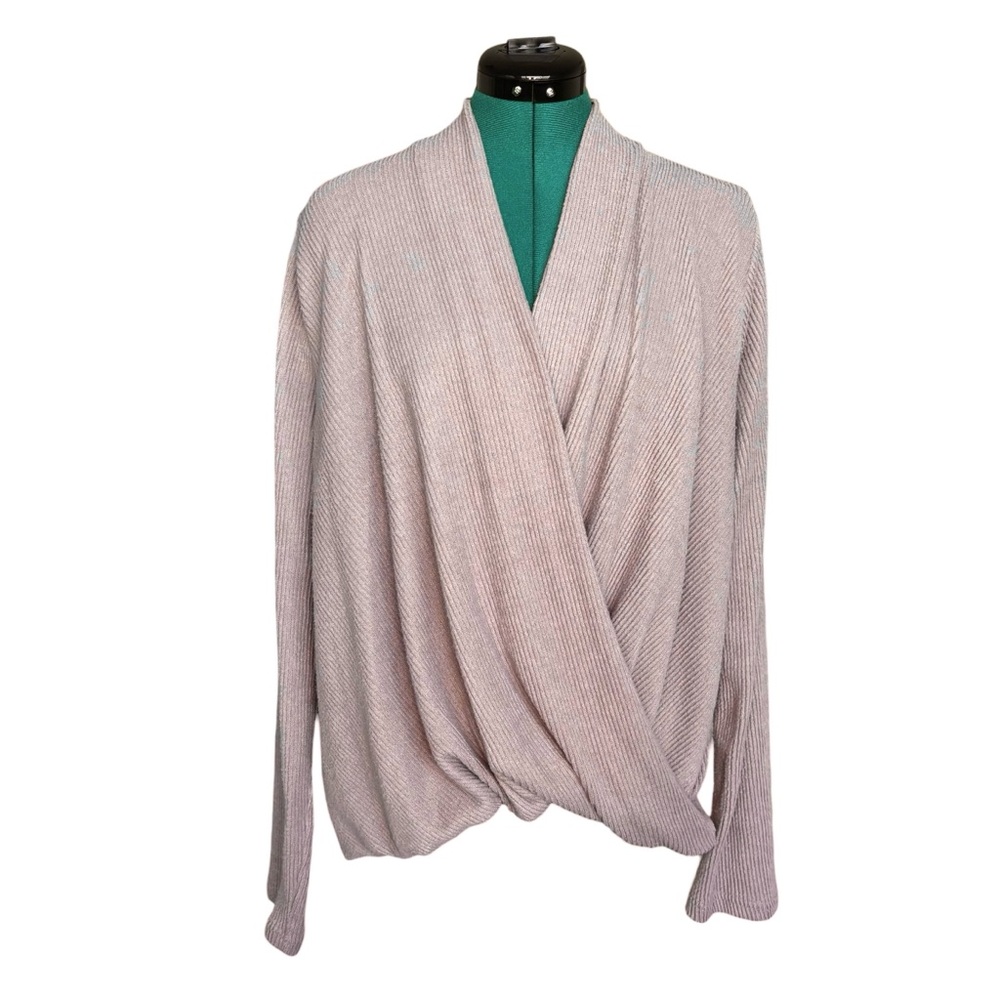 Melloday Grayish Lavender Drape Front Sweater Blouse